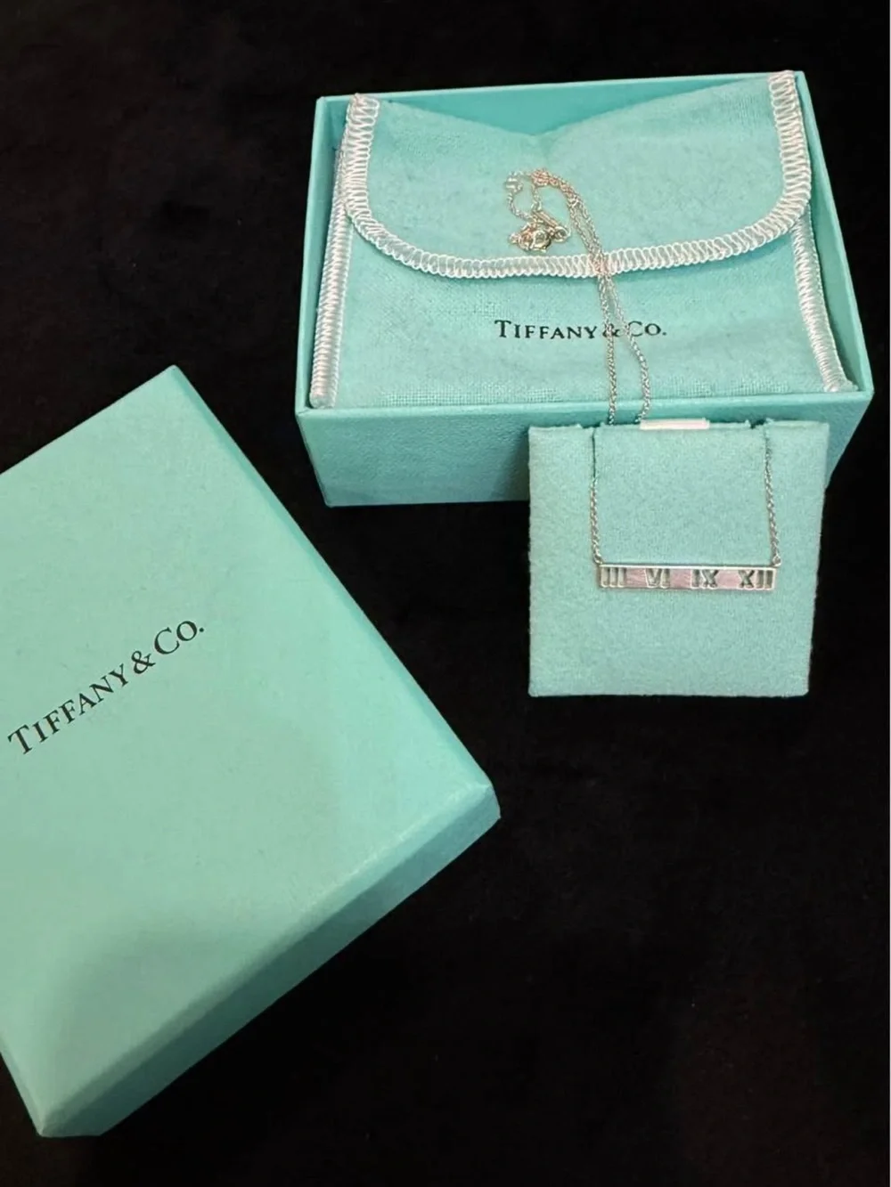 Tiffany & Co. Sterling Silver Atlas bar Roman Numeral Necklace